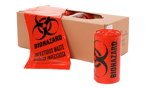 red infectious biohazard liners